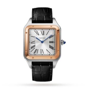 Replica Cartier Santos-Dumont Men Automatic Silver Stainless Steel & 18ct Rose Gold Watch W2SA0017