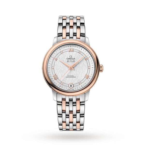Replica Omega De Ville Women Automatic Mother of Pearl Stainless Steel & 18ct Rose Gold Watch O42420332052002