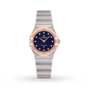 Replica Omega Constellation Women Quartz Blue Stainless Steel & 18ct Rose Gold Watch O13120256053002