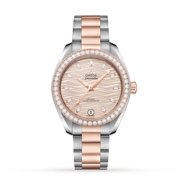 Replica Omega Seamaster Women Automatic Beige 18ct Rose Gold & Stainless Steel Watch O22025342059001