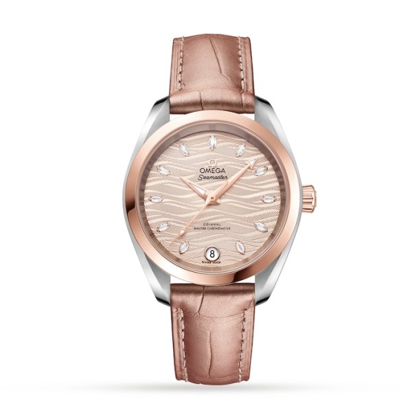 Replica Omega Seamaster Women Automatic Beige Alligator Watch O22023342059001