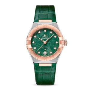 Replica Omega Constellation Women Automatic Green Leather Watch O13123292099001