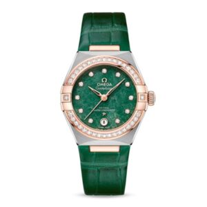 Replica Omega Constellation Women Automatic Green Leather Watch O13128292099001
