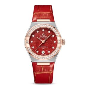 Replica Omega Constellation Women Automatic Red Leather Watch O13128292099002