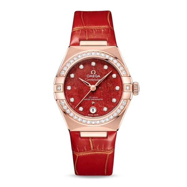 Replica Omega Constellation Women Automatic Red Leather Watch O13158292099005