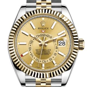 Replica Rolex Sky Dweller Champagne Dial Yellow Gold Bezel Two Tone Jubilee 326933