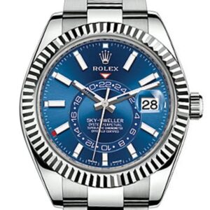 Replica Rolex Sky Dweller Blue Dial White Gold Bezel Steel Oyster 326934 NP