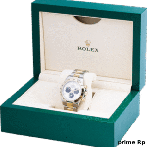 Green Rolex display box with gold crown logo and watch inside