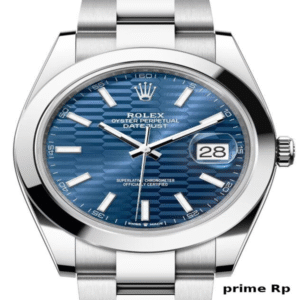 Rolex Datejust 41mm watch with bright blue fluted motif dial and Oyster bracelet