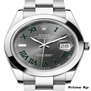 Rolex Datejust 41mm watch with slate dial and green Roman numerals on Oyster bracelet
