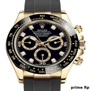 Superclone Rolex Daytona 40mm Yellow Gold Black Diamond Dial with Oysterflex Strap – Clean Factory Replica