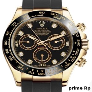 Superclone Rolex Daytona 40mm Yellow Gold with Black Diamond Dial and Oysterflex Rubber Strap – Clean Factory