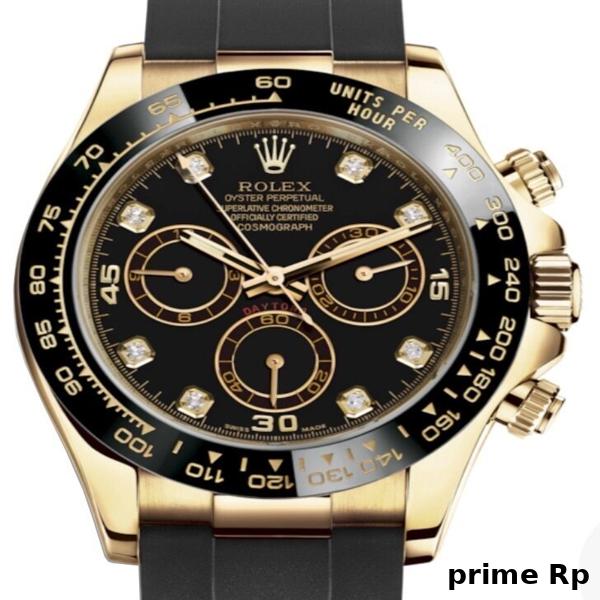 Superclone Rolex Daytona 40mm Yellow Gold with Black Diamond Dial and Oysterflex Rubber Strap – Clean Factory