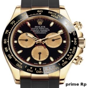Superclone Rolex Daytona 40mm Yellow Gold with Black and Champagne Dial – Ceramic Bezel and Rubber Strap by Clean Factory