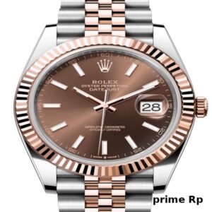Replica Rolex Datejust 41mm Chocolate Dial with Index Markers and Rose Gold Jubilee Bracelet
