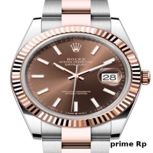 Replica Rolex Datejust 41mm Chocolate Dial with Index Markers and Rose Gold Oyster Bracelet