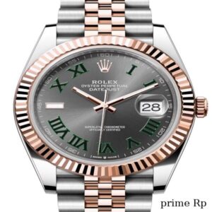 Replica Rolex Datejust 41mm Slate Dial with Green Roman Numerals and Rose Gold Jubilee Bracelet