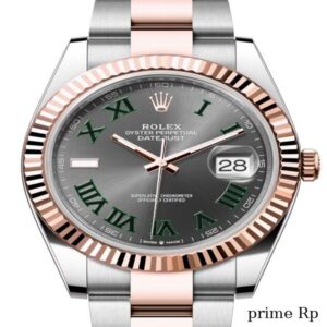 Replica Rolex Datejust 41mm Slate Roman Dial with Rose Gold Fluted Bezel and Oyster Bracelet