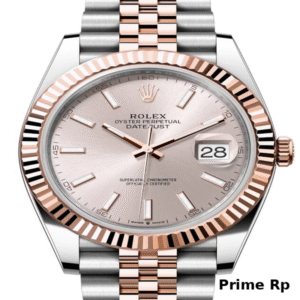 Replica Rolex Datejust 41mm Sundust Index Dial with Rose Gold Fluted Bezel and Jubilee Bracelet