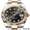 Replica Rolex Datejust 41mm Black Diamond Dial with Fluted Yellow Gold Bezel and Oyster Bracelet
