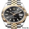 Replica Rolex Datejust 41mm with Black Dial, Fluted Yellow Gold Bezel, and Jubilee Bracelet