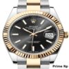 Replica Rolex Datejust 41mm with Black Dial, Yellow Gold Fluted Bezel, and Oyster Bracelet