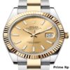 Replica Rolex Datejust 41mm Champagne Dial with Fluted Bezel and Yellow Gold Oyster Bracelet