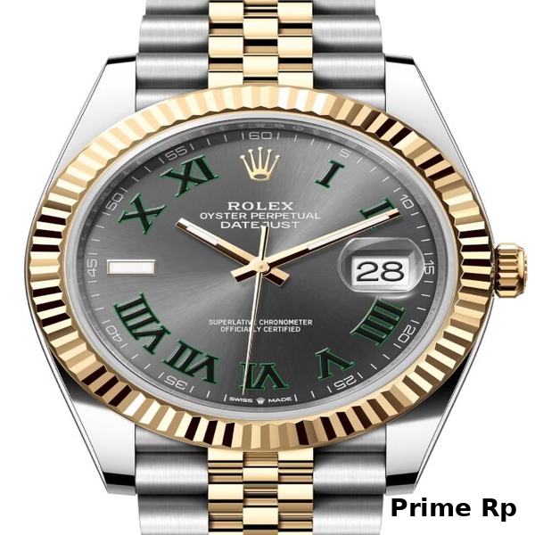 Replica Rolex Datejust 41mm Wimbledon Slate Dial with Green Roman Numerals and Jubilee Bracelet