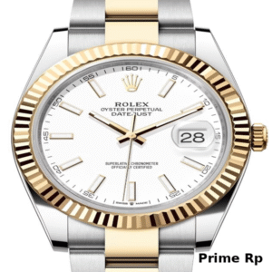 Replica Rolex Datejust 41mm White Dial with Yellow Gold Fluted Bezel and Oyster Bracelet