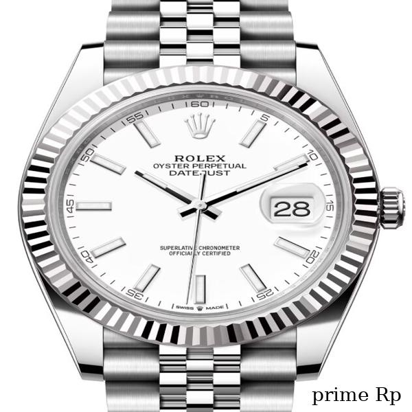Replica Rolex Datejust 41mm White Index Dial with White Gold Fluted Bezel and Jubilee Bracelet