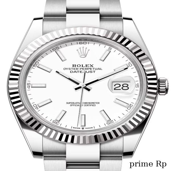 Replica Rolex Datejust 41mm White Index Dial with White Gold Fluted Bezel and Oyster Bracelet