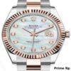 Replica Rolex Datejust 41mm Mother of Pearl Diamond Dial with Rose Gold Fluted Bezel and Oyster Bracelet