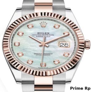 Replica Rolex Datejust 41mm Mother of Pearl Diamond Dial with Rose Gold Fluted Bezel and Oyster Bracelet
