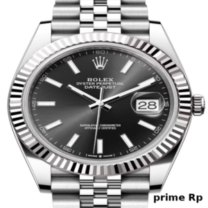 Replica Rolex Datejust 41mm Black Dial with Index Markers and White Gold Jubilee Bracelet