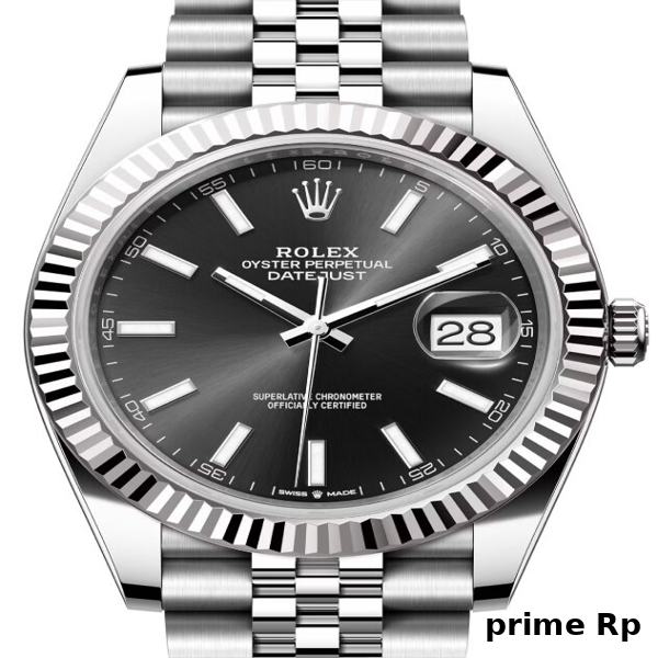 Replica Rolex Datejust 41mm Black Dial with Index Markers and White Gold Jubilee Bracelet
