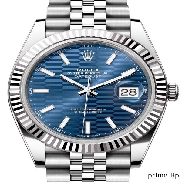 Replica Rolex Datejust 41mm Blue Fluted-Motif Dial with Index Markers and Jubilee Bracelet