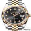 Replica Rolex Datejust 41mm with Black Diamond Dial, Fluted Yellow Gold Bezel, and Jubilee Bracelet