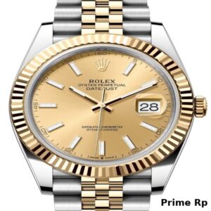 Replica Rolex Datejust 41mm Champagne Dial with Fluted Yellow Gold Bezel and Jubilee Bracelet