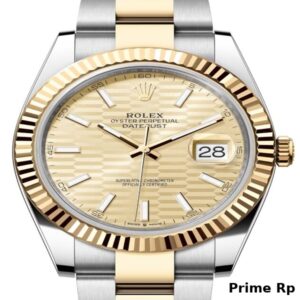 Replica Rolex Datejust 41mm with Golden Fluted Motif Dial and Yellow Gold Oyster Bracelet
