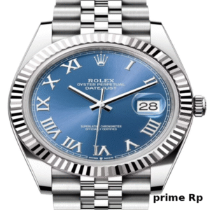 Replica Rolex Datejust 41mm Azzurro Blue Dial with Roman Numerals and Jubilee Bracelet in White Gold and Steel