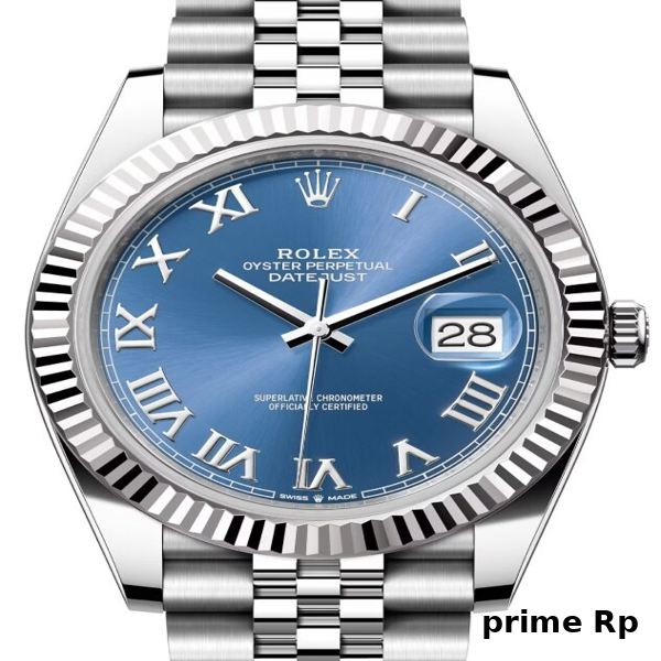 Replica Rolex Datejust 41mm Azzurro Blue Dial with Roman Numerals and Jubilee Bracelet in White Gold and Steel