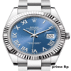 Replica Rolex Datejust 41mm Azzurro Blue Dial with Roman Numerals and Oyster Bracelet in White Gold and Steel